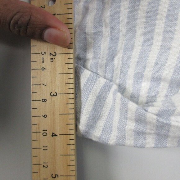 Abercrombie & Fitch Paperbag Shorts Women L White Blue Striped Linen Blend - Picture 11 of 11